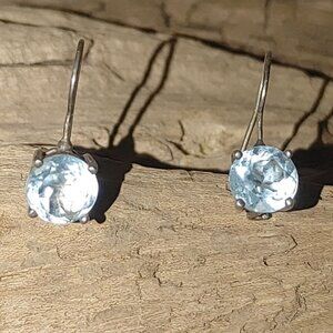 Vintage Light Sky Blue Sterling Silver 925 Topaz 8mm Drop Earrings  Hook Backs